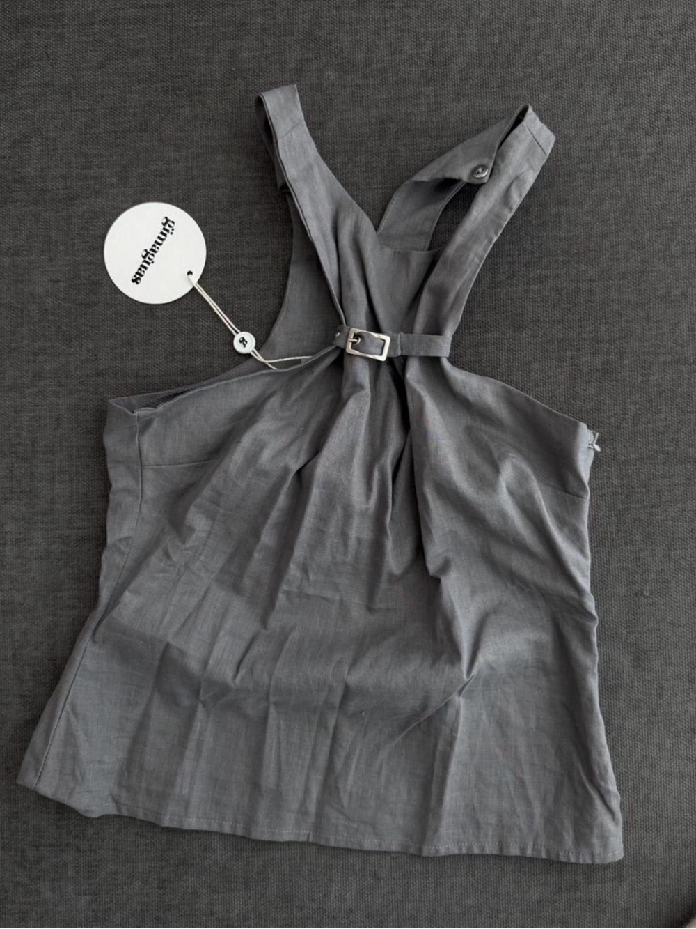 Gimaguas Gray Cross-Back Tank with Buckle Detail